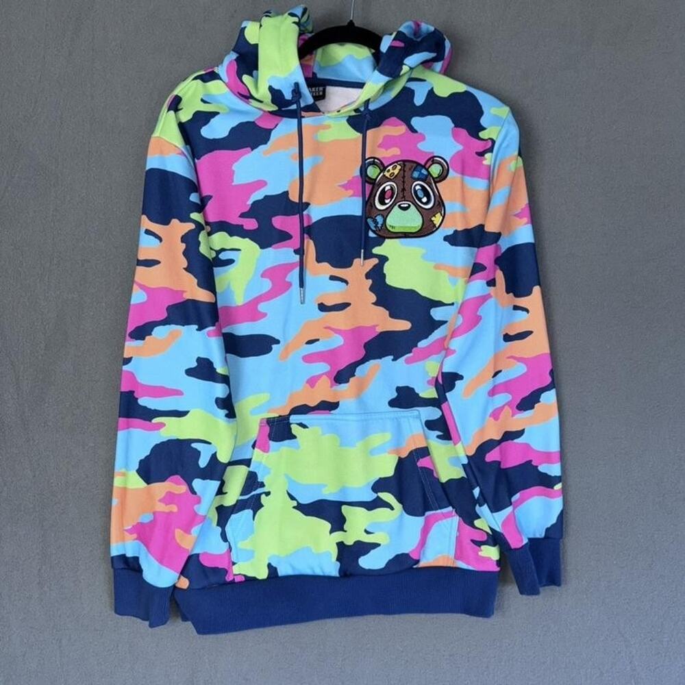 Sneaker Match Tees Hoodie‎ Mens Small Multicolor Camo Bear Embroidered Pullover - Picture 3 of 10